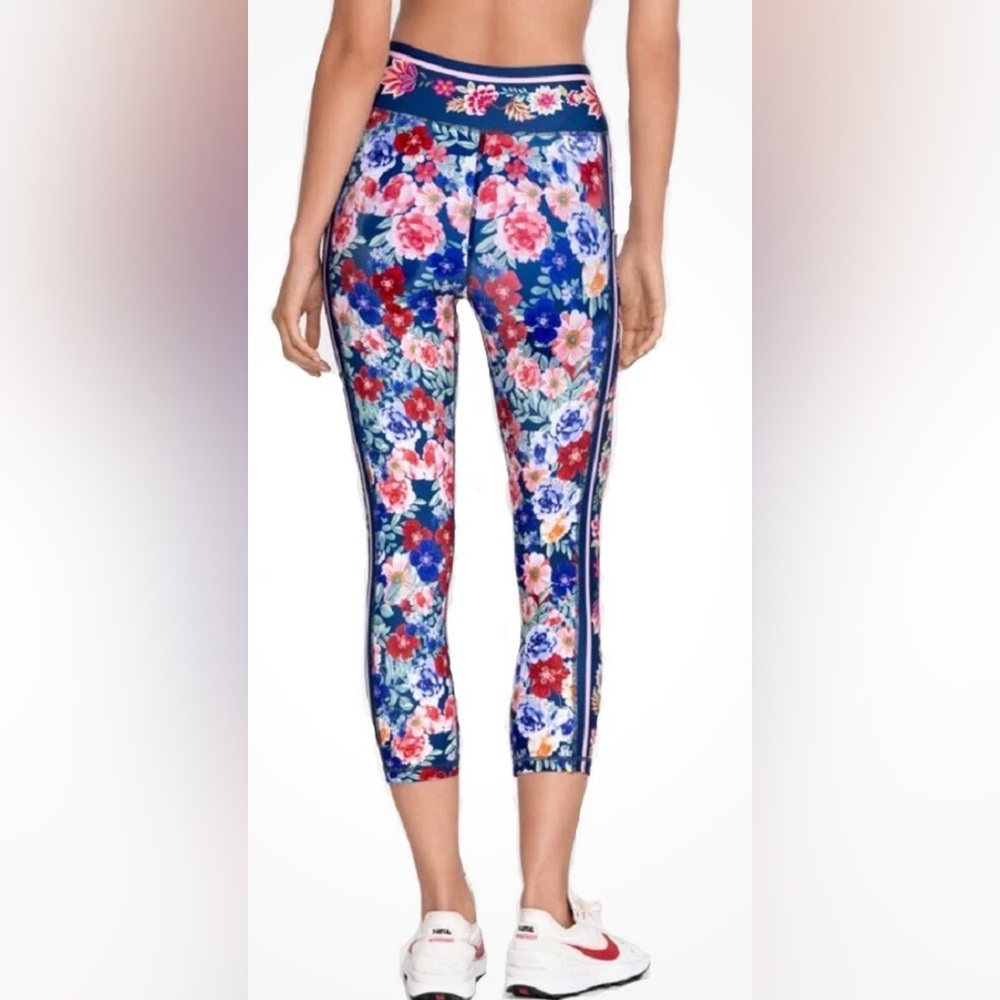 NEW Johnny Was Blue Floral Leggings Otti Bee Active Legging Medium